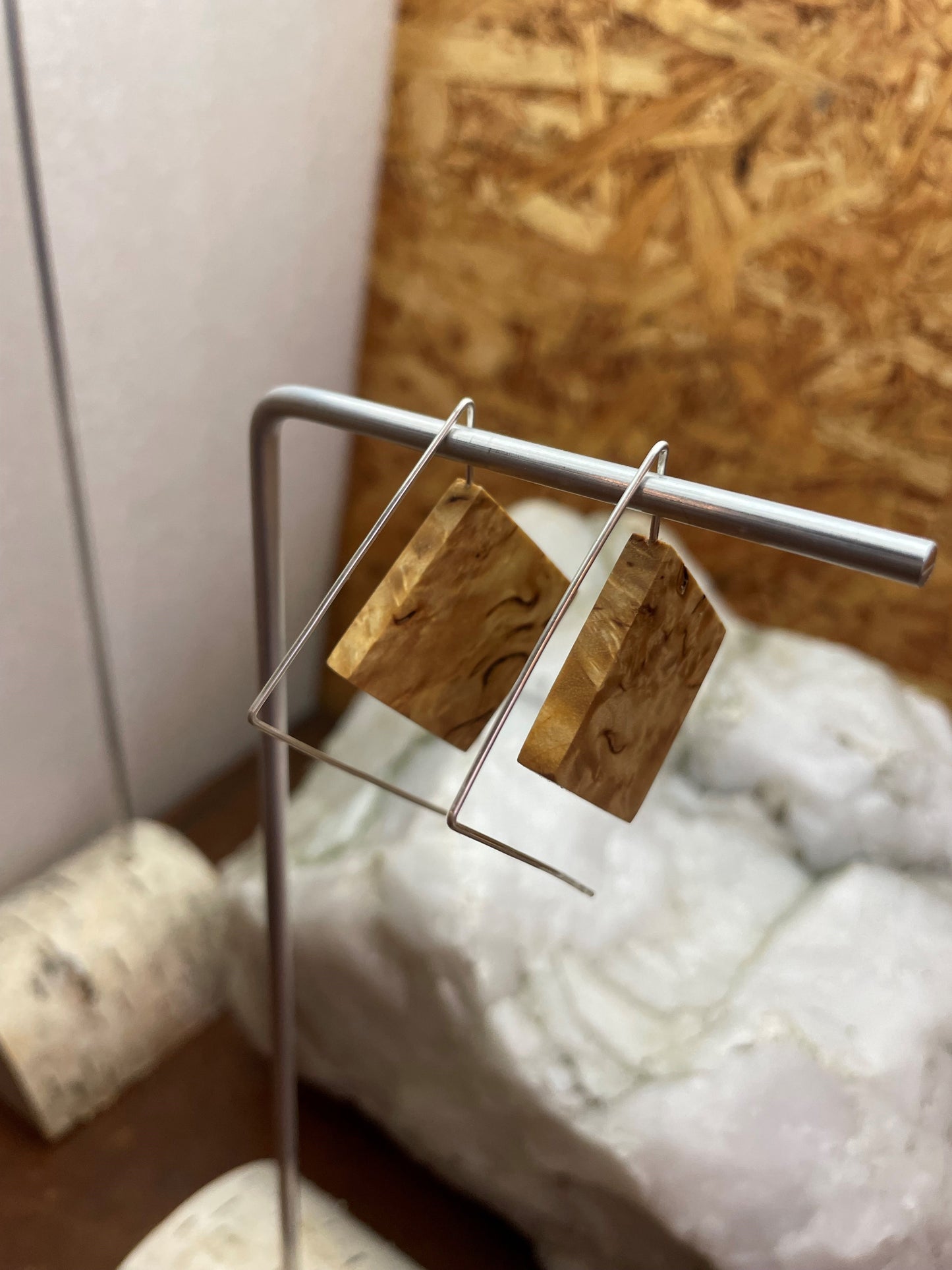 Houten Oorbellen met Gerecycled Zilver